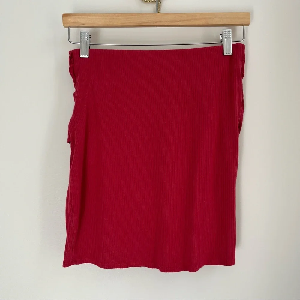 [express] ribbed stretch double tie knot wrap mini skirt red S